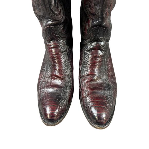 Vintage 90s Dan Post Ostrich Leg Cowboy Boots Mens 10.5 D Vintage Black Cherry